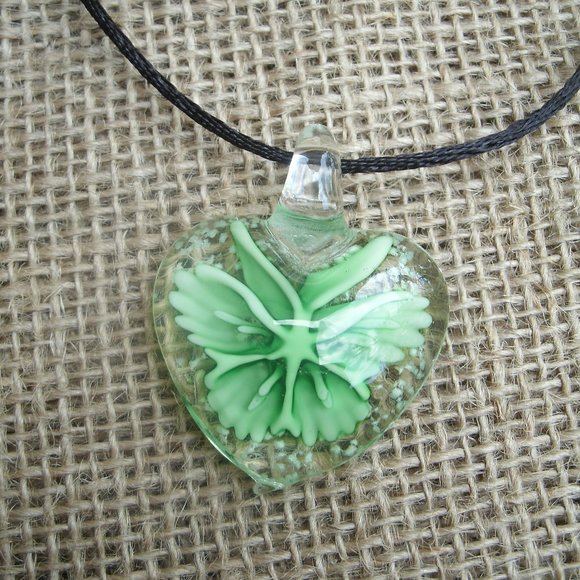 Glow in the Dark Murano Glass Butterfly Heart Necklace - Picture 1 of 14